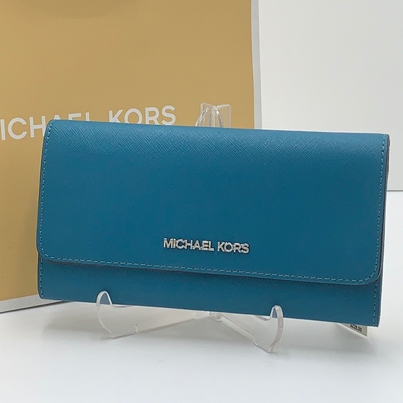 MICHAEL KORS JET SET TRAVEL LARGE TRIFOLD LAGOON COLOR - Picture 12 of 16
